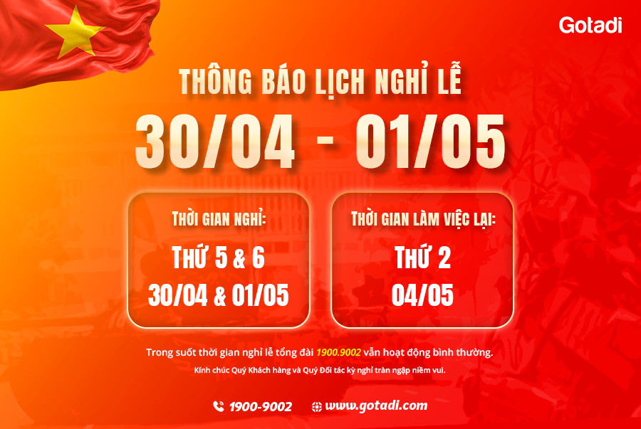 Gotadi Thông Báo Lịch Nghỉ Lễ 30/4 – 1/5 Năm 2026